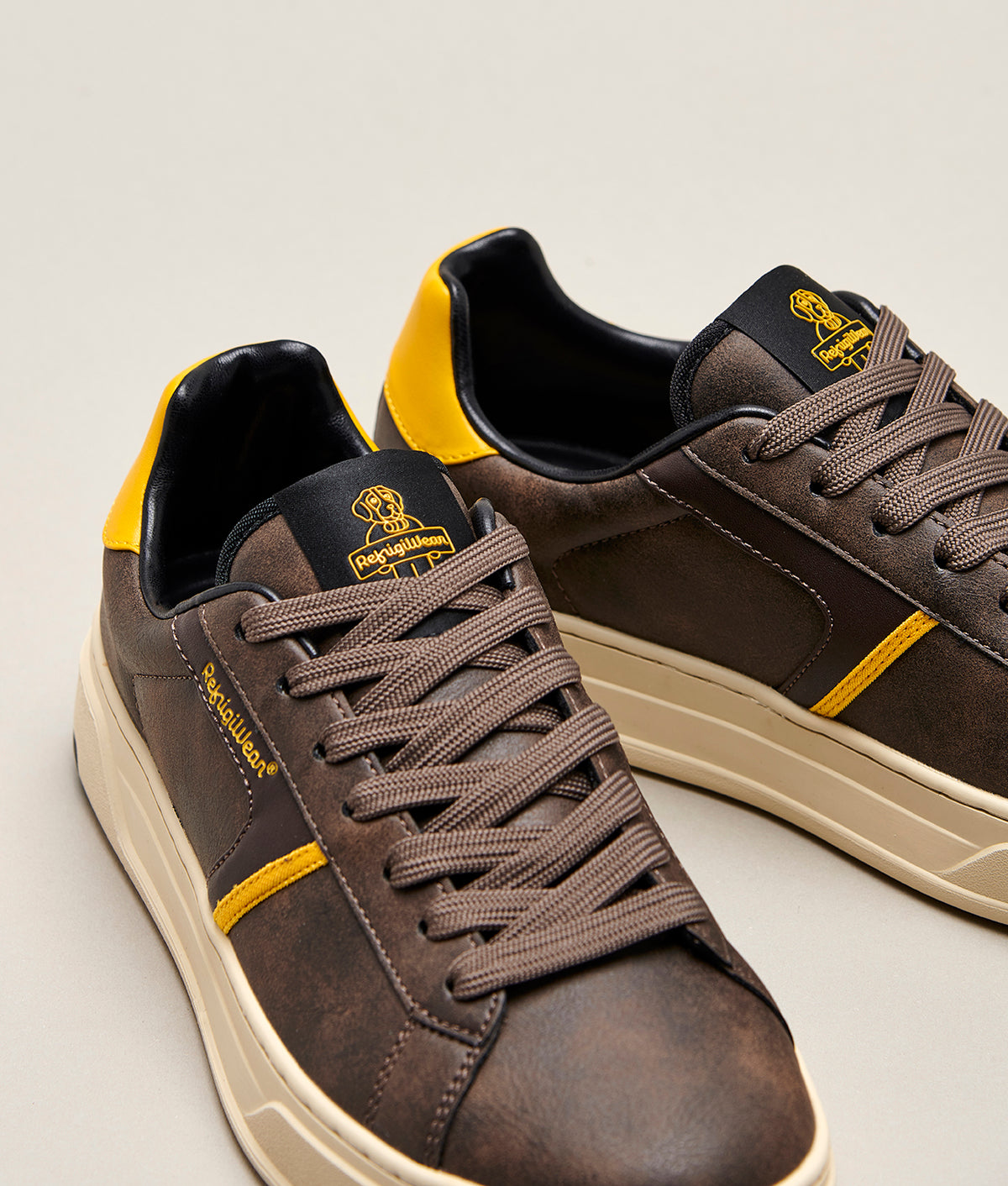 ACCESSORIES SOHO01 LEATHER SHOES DARK BROWN/ YELLOW | RefrigiWear